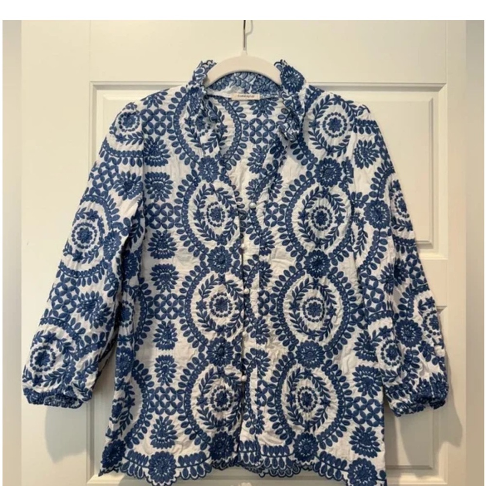Sunday Blue Floral Embroidered Blouse